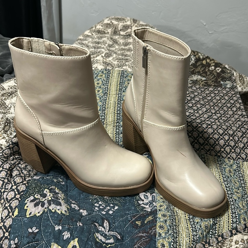 Cream and tan boots